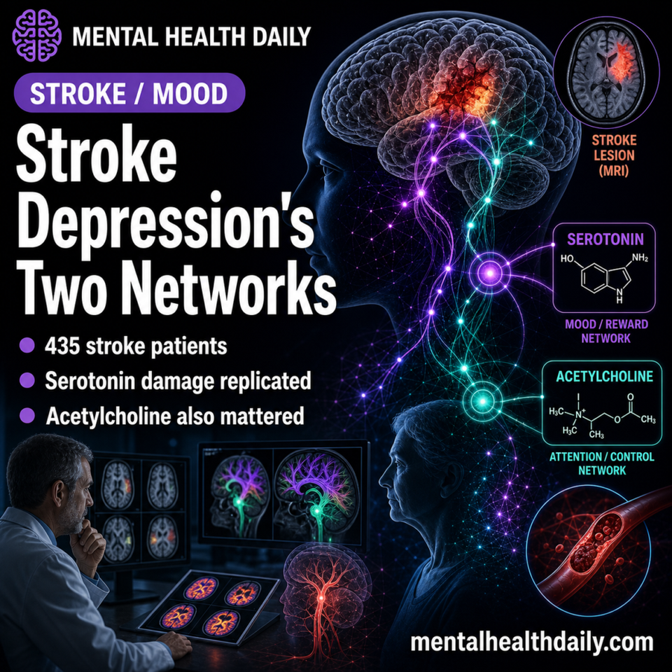 Post-Stroke Depression Tracks Serotonin-Acetylcholine Damage