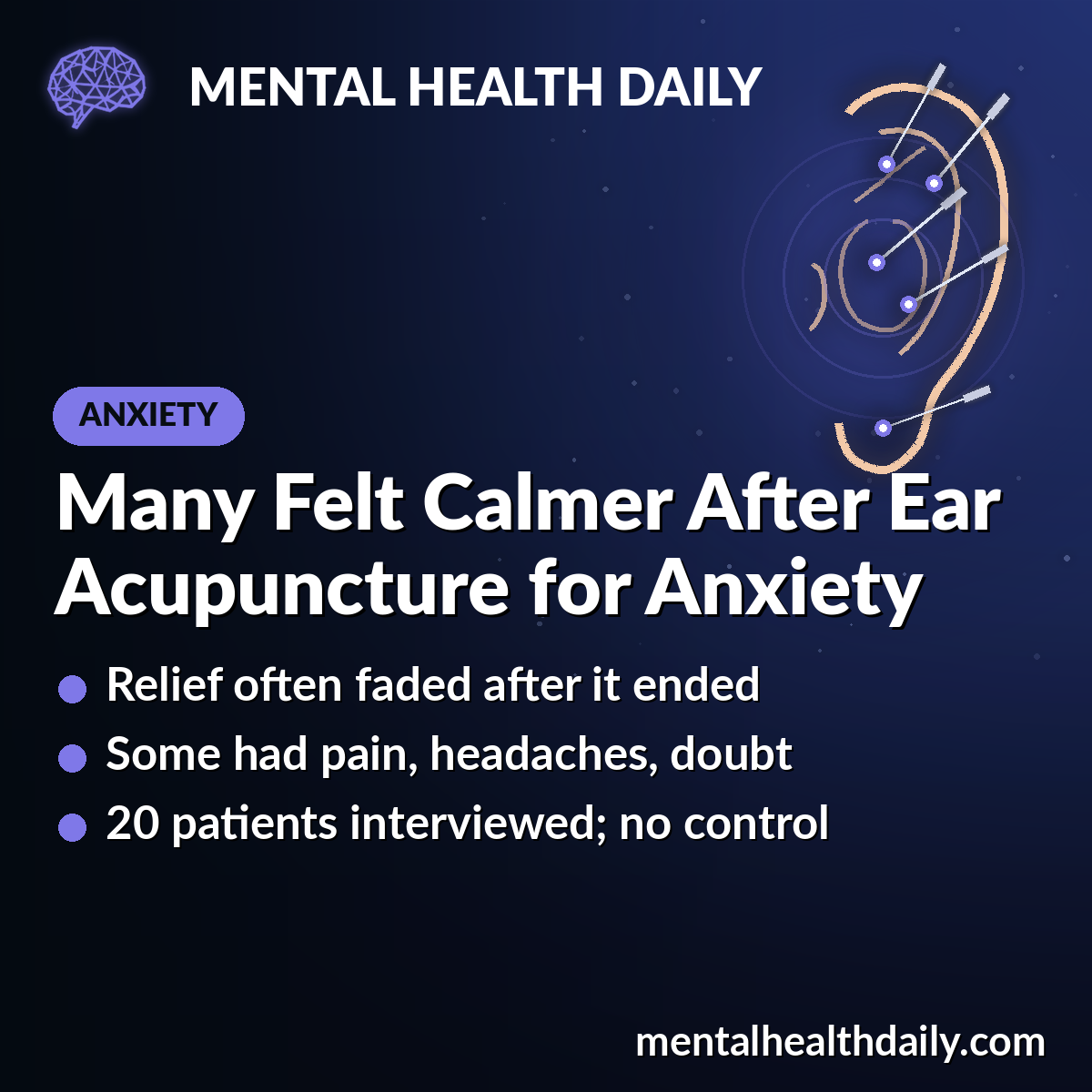 Ear Acupuncture for Anxiety: Patients Felt Calmer, Often Briefly
