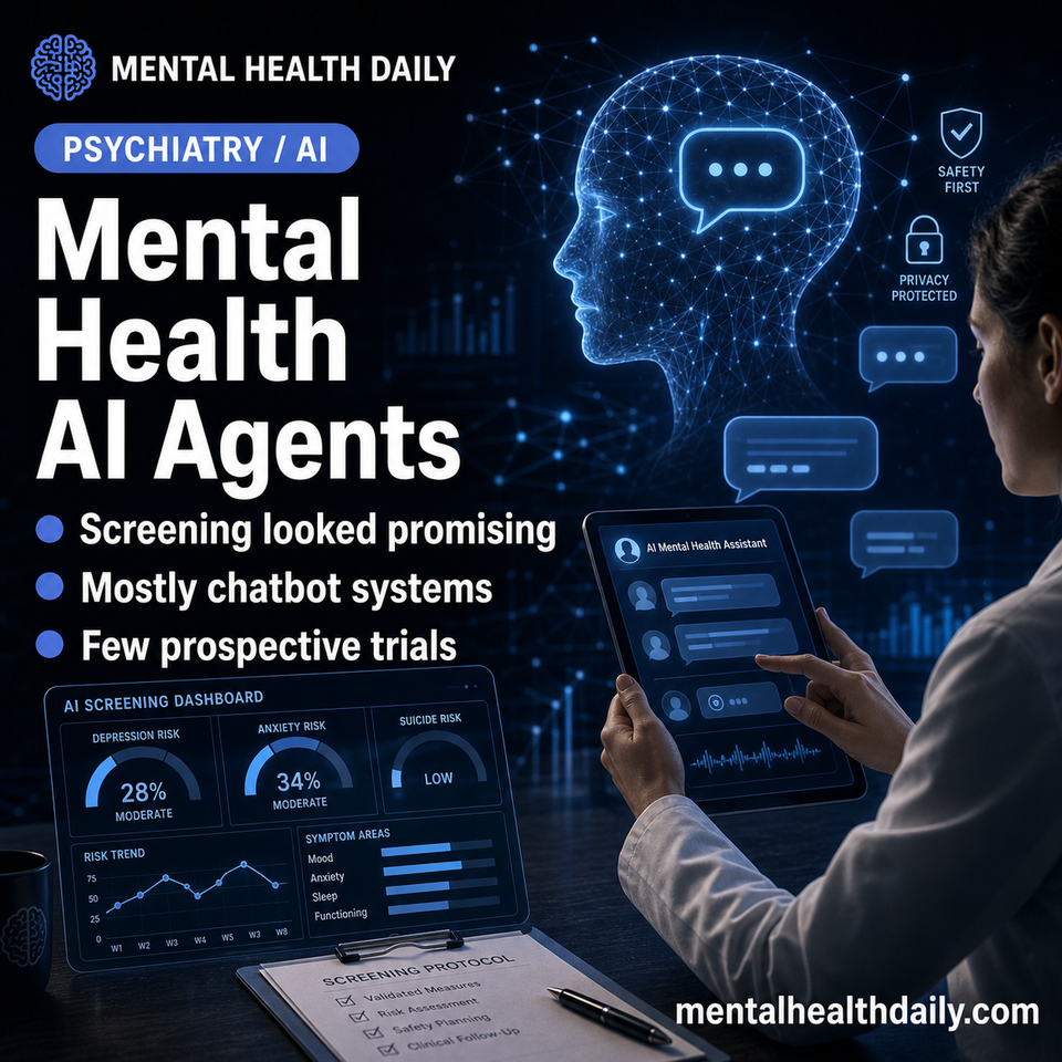 Mental Health AI Agents: 0.80 Sensitivity, Weak Real-World Evidence