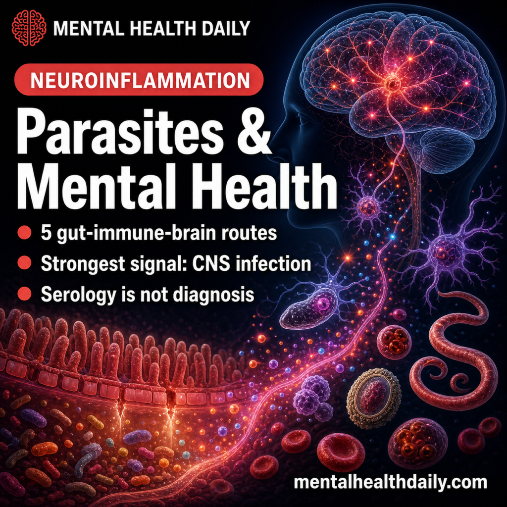 MHD featured image for parasite infections, neuroinflammation, and mental health.