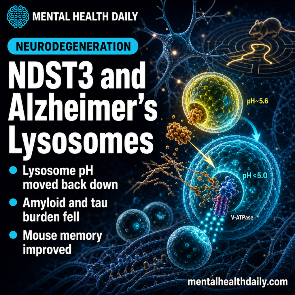 MHD featured image for NDST3 suppression and lysosomal acidification in Alzheimer's disease models.